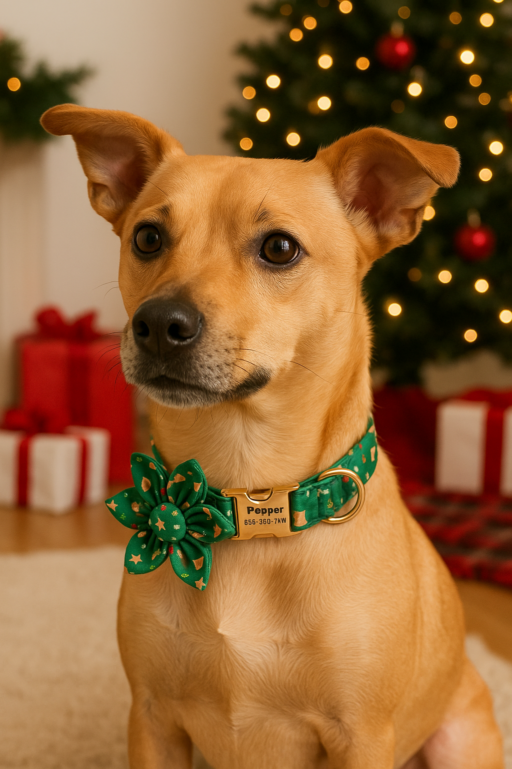 Gingerbread Cheer Flower Dog Collar