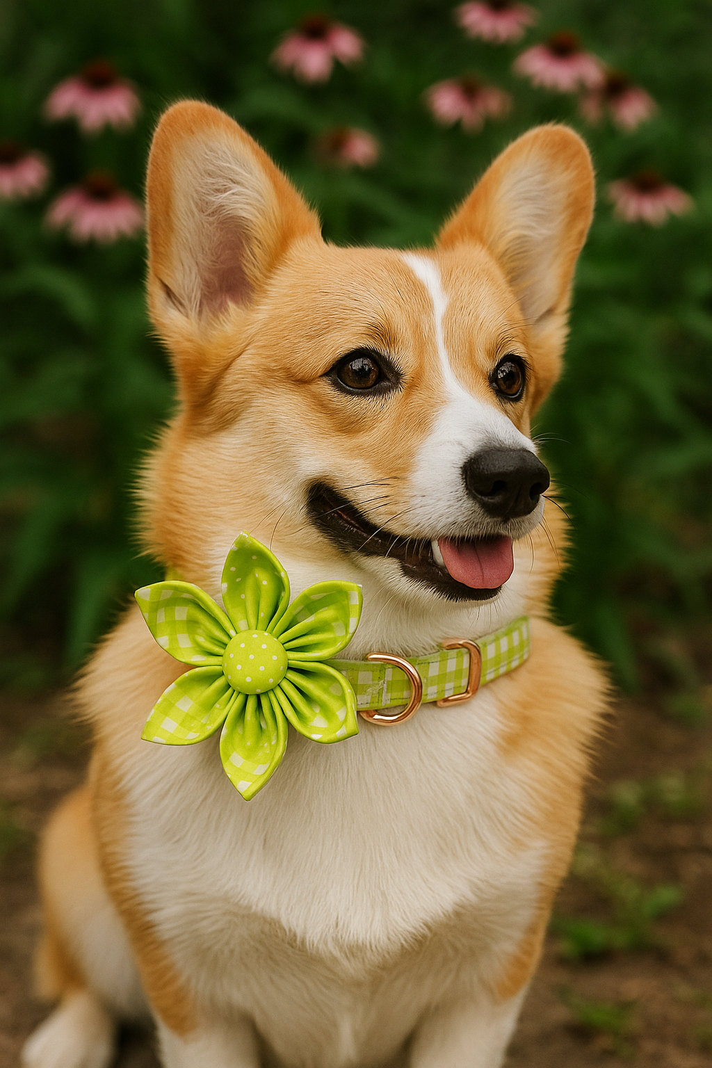 Lime Picnic Flower Dog Collar