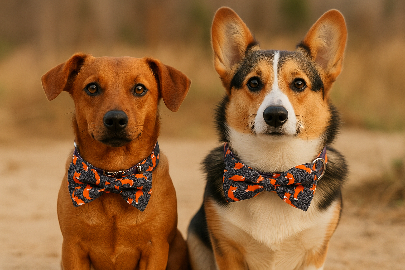 Foxy Forest Dog Collar with Bow Tie