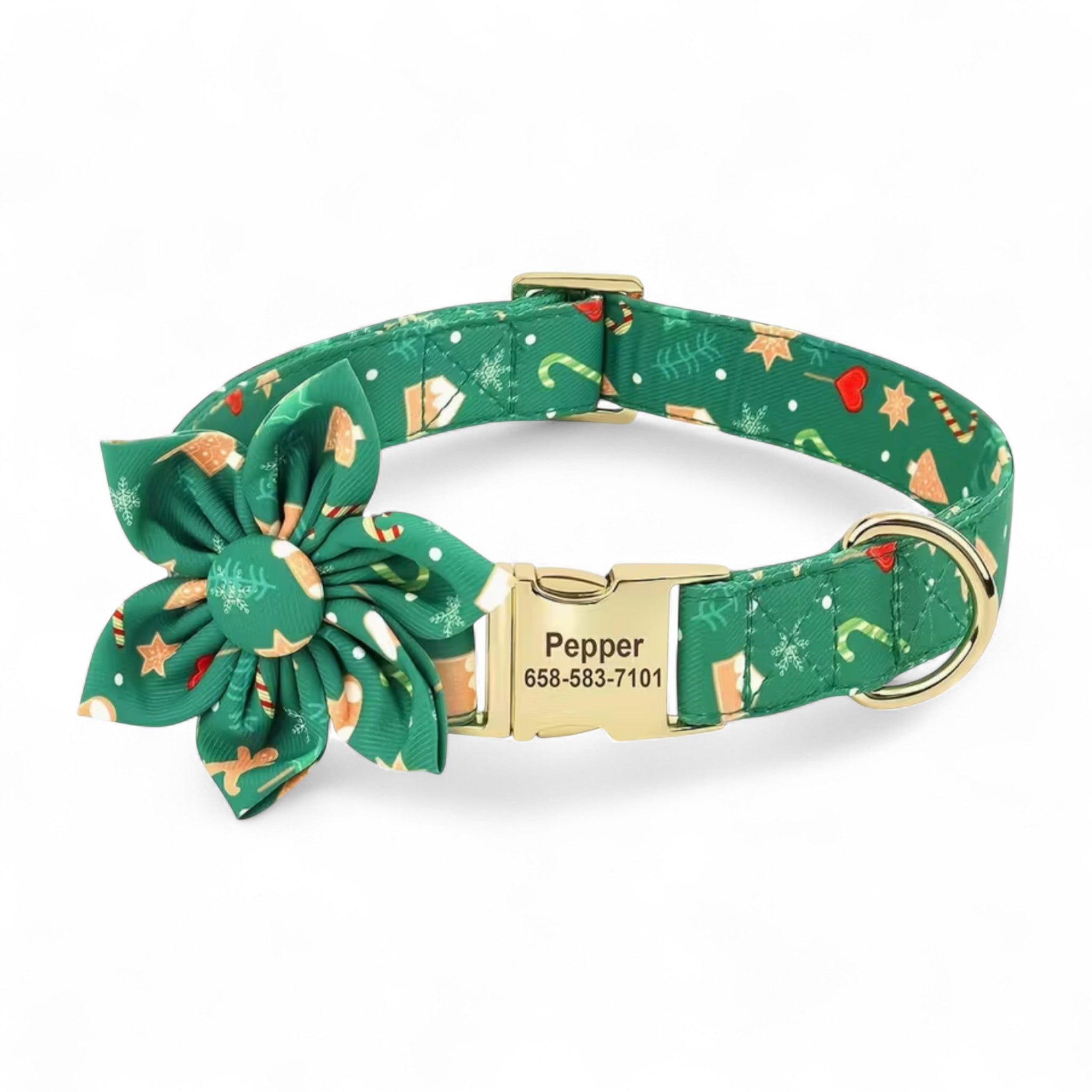 Gingerbread Cheer Flower Dog Collar