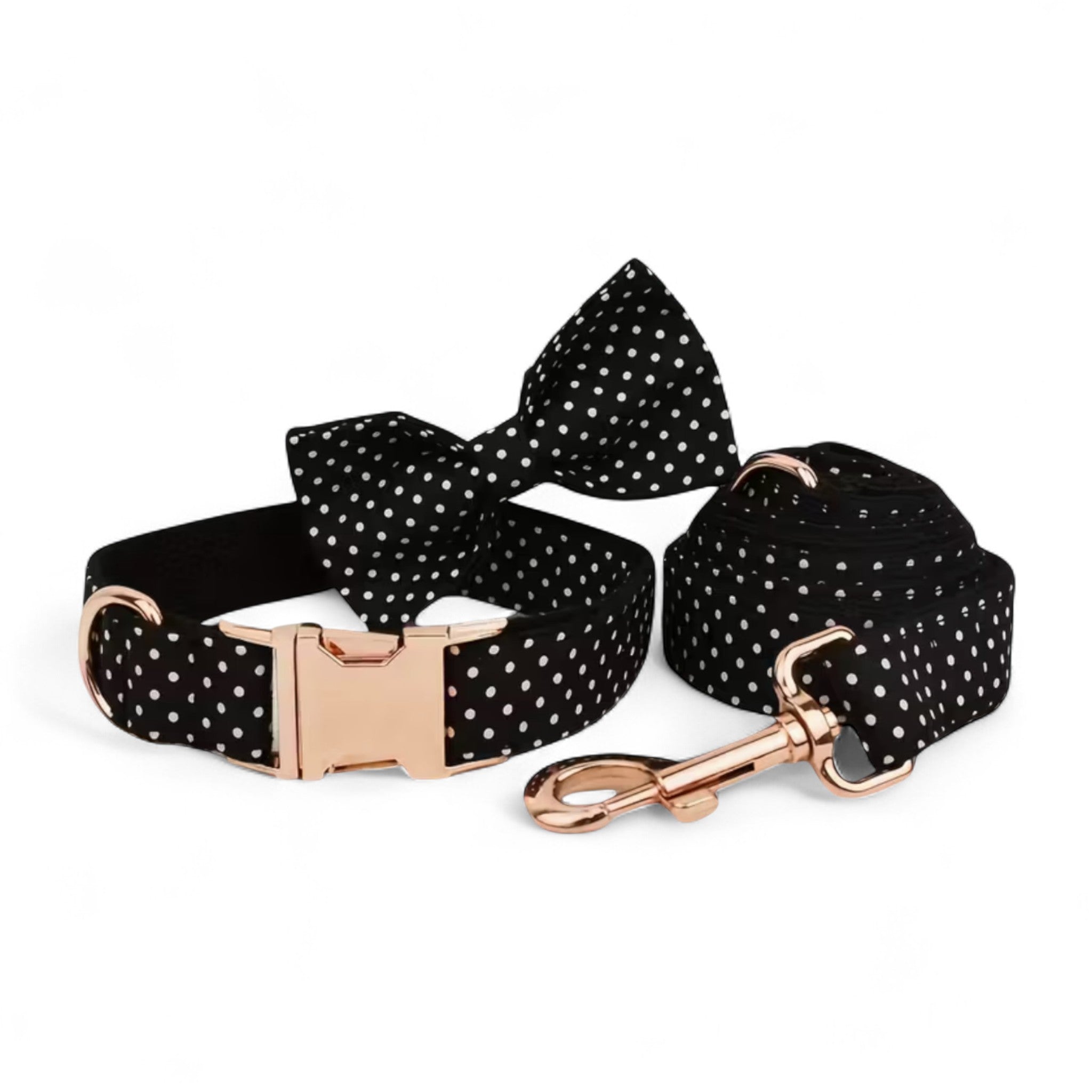 Classic Noir Polka Dot Dog Collar & Leash Set