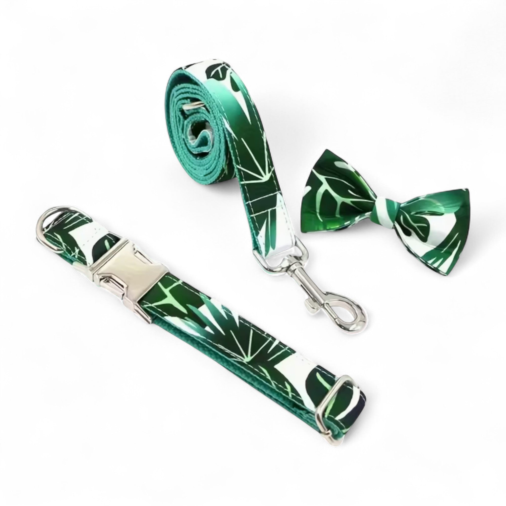 Tropical Leaf Dog Collar & Leash Set