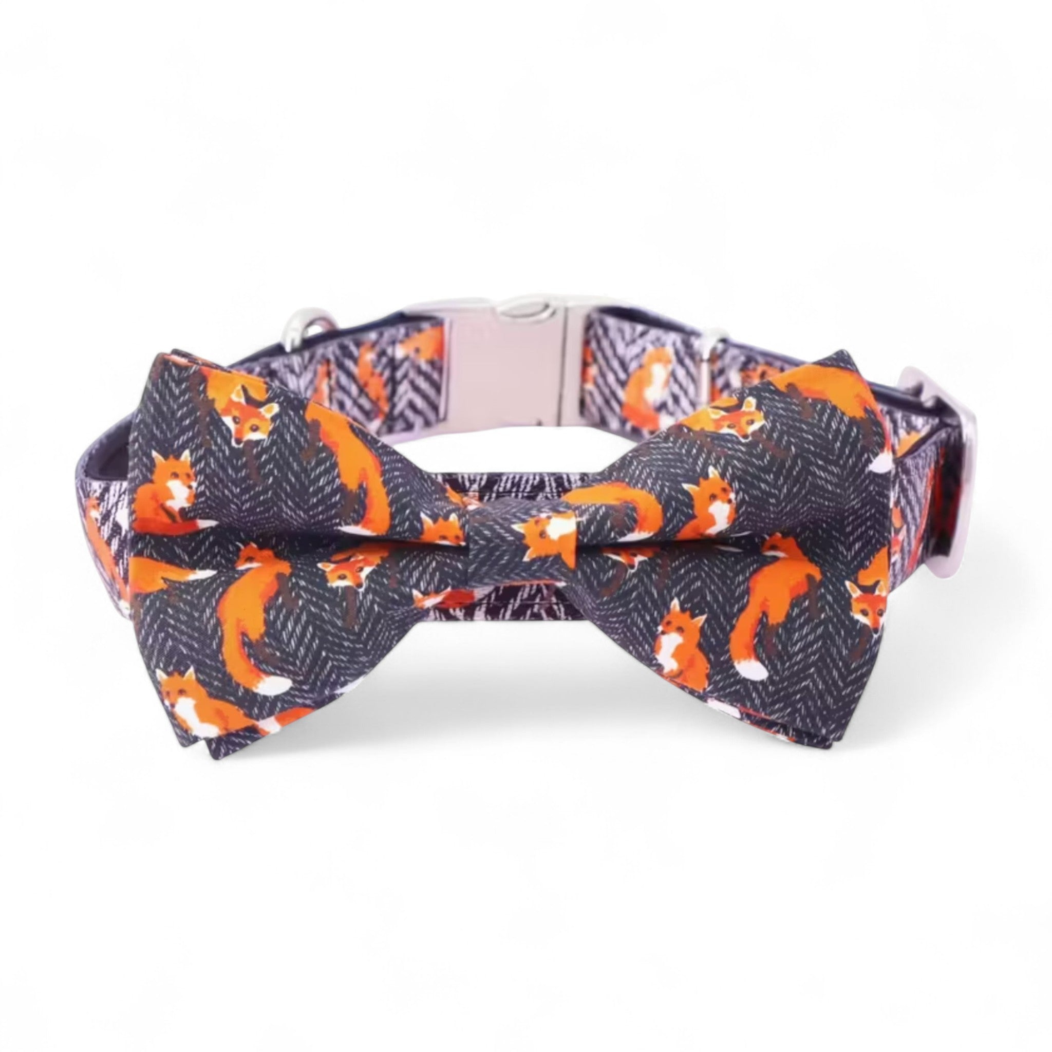 Foxy Forest Dog Collar with Bow Tie