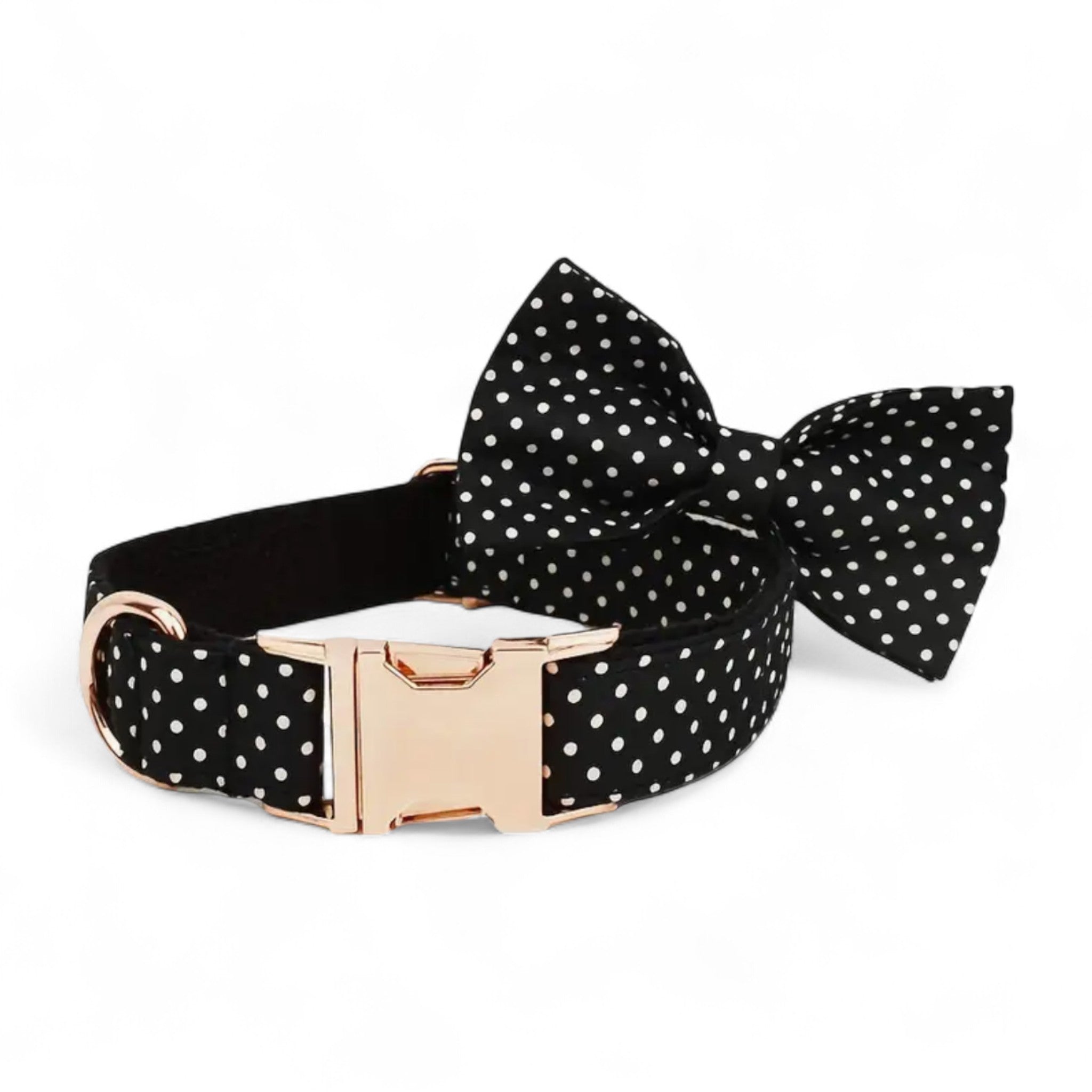 Classic Noir Polka Dot Dog Collar & Leash Set